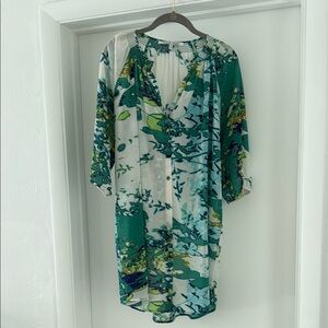 EUC Semi Sheer Mini Dress or Swimsuit Cover Up Tropical Water Theme 3/4 Sleeve